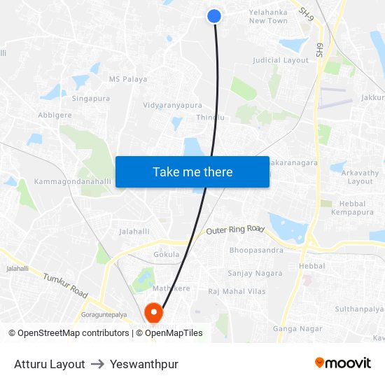 Atturu Layout to Yeswanthpur map