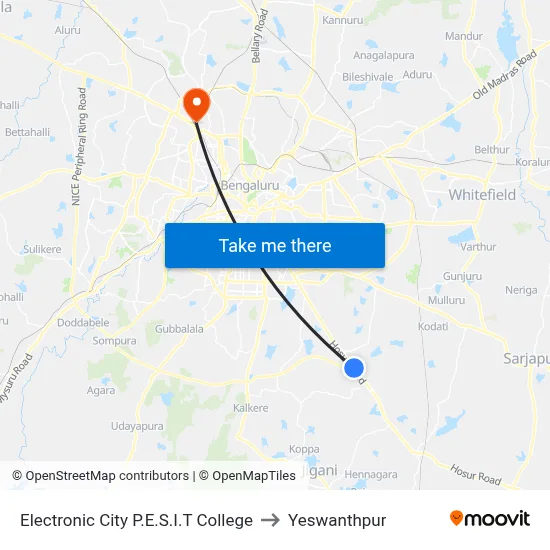 Electronic City P.E.S.I.T College to Yeswanthpur map