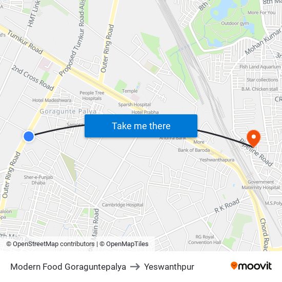 Modern Food Goraguntepalya to Yeswanthpur map