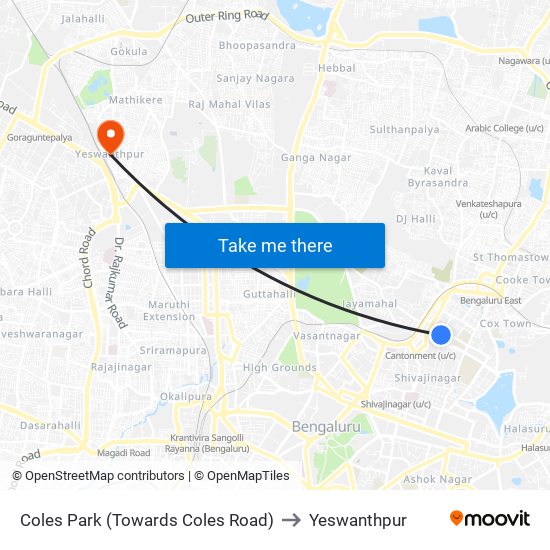 Coles Park (Towards Coles Road) to Yeswanthpur map