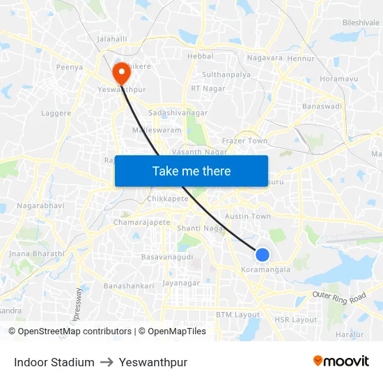 Indoor Stadium to Yeswanthpur map
