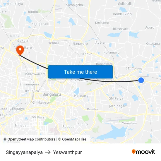 Singayyanapalya to Yeswanthpur map
