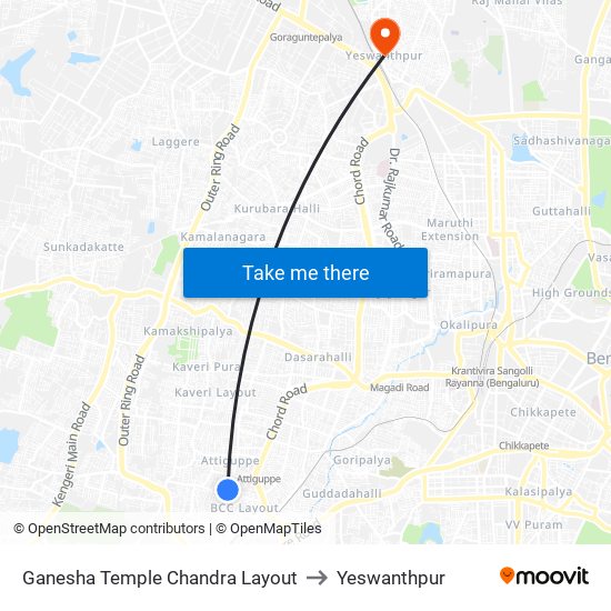 Ganesha Temple Chandra Layout to Yeswanthpur map