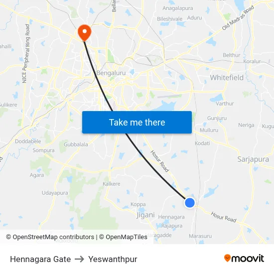 Hennagara Gate to Yeswanthpur map