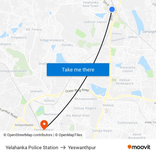 Yelahanka Police Station to Yeswanthpur map