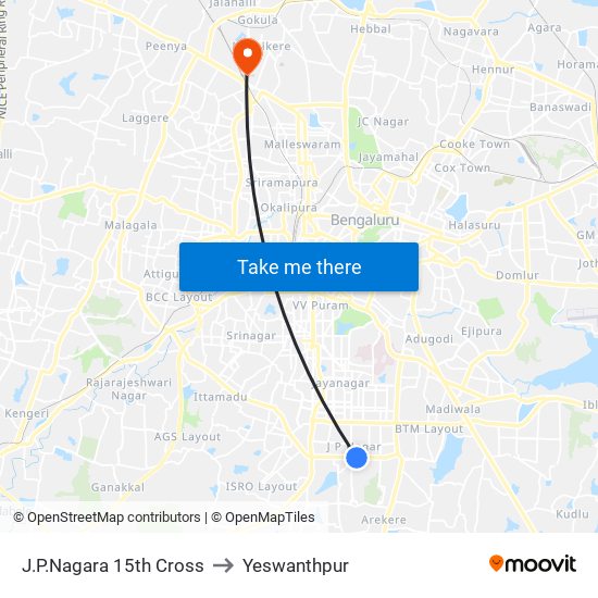 J.P.Nagara 15th Cross to Yeswanthpur map