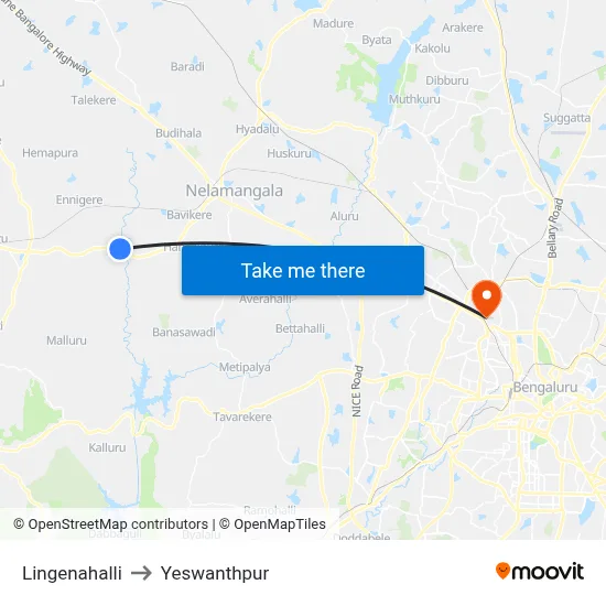 Lingenahalli to Yeswanthpur map