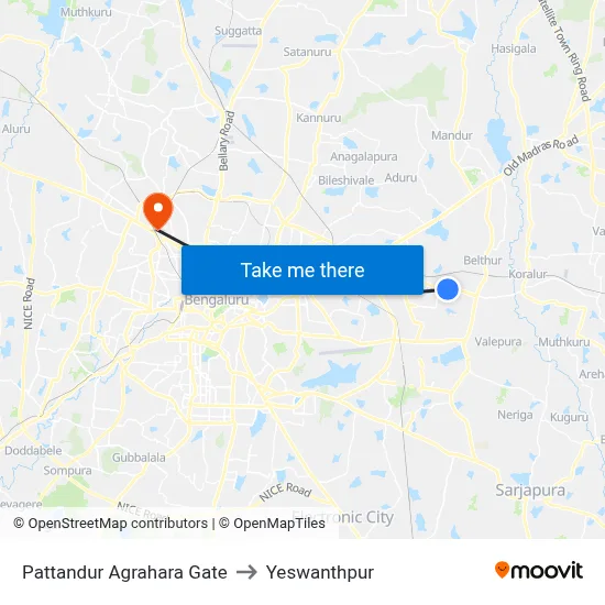 Pattandur Agrahara Gate to Yeswanthpur map