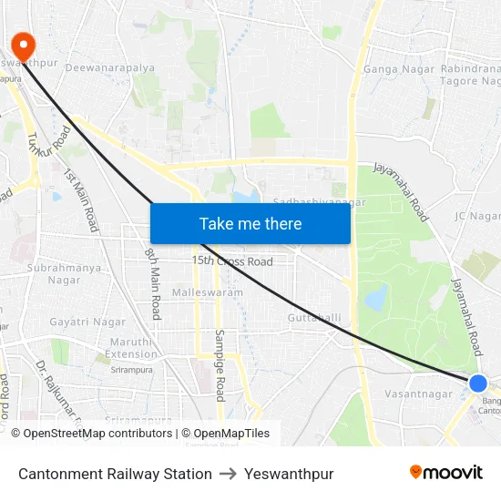 Cantonment Railway Station to Yeswanthpur map