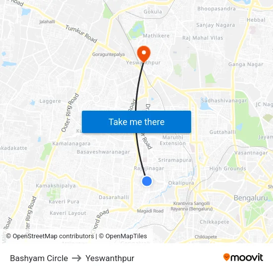 Bashyam Circle to Yeswanthpur map