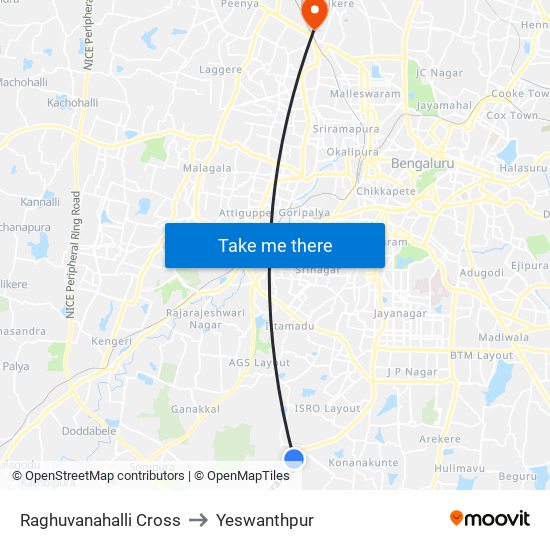 Raghuvanahalli Cross to Yeswanthpur map