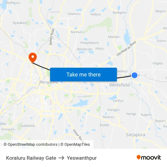 Koraluru Railway Gate to Yeswanthpur map
