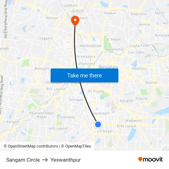 Sangam Circle to Yeswanthpur map