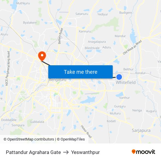 Pattandur Agrahara Gate to Yeswanthpur map