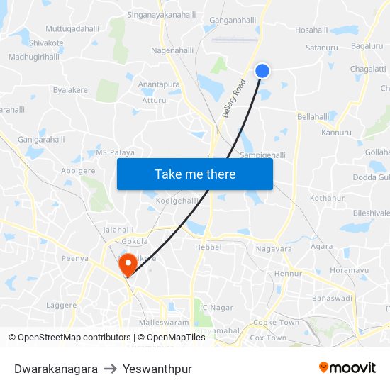 Dwarakanagara to Yeswanthpur map