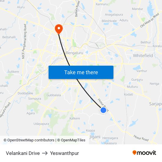 Velankani Drive to Yeswanthpur map