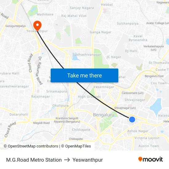M.G.Road Metro Station to Yeswanthpur map
