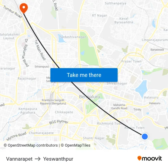 Vannarapet to Yeswanthpur map