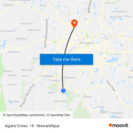 Agara Cross to Yeswanthpur map