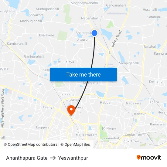 Ananthapura Gate to Yeswanthpur map
