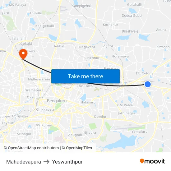Mahadevapura to Yeswanthpur map
