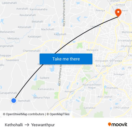 Kethohalli to Yeswanthpur map