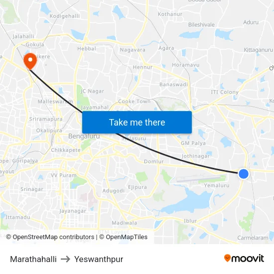Marathahalli to Yeswanthpur map