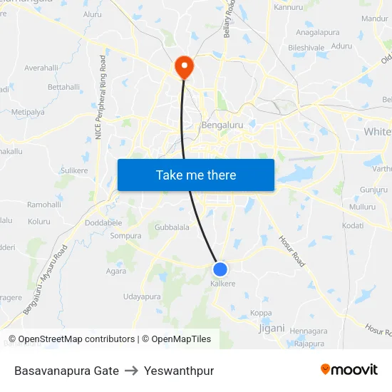 Basavanapura Gate to Yeswanthpur map