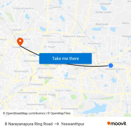 B Narayanapura Ring Road to Yeswanthpur map