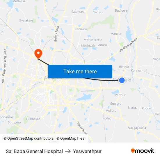 Sai Baba General Hospital to Yeswanthpur map
