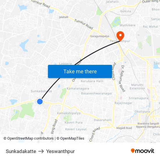 Sunkadakatte to Yeswanthpur map