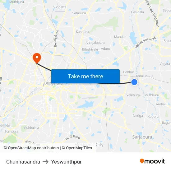 Channasandra to Yeswanthpur map
