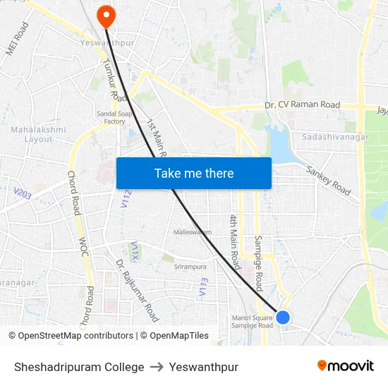 Sheshadripuram College to Yeswanthpur map