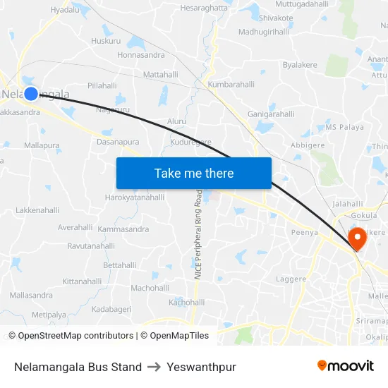 Nelamangala Bus Stand to Yeswanthpur map