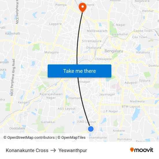 Konanakunte Cross to Yeswanthpur map