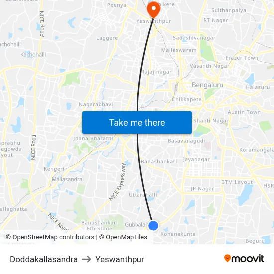 Doddakallasandra to Yeswanthpur map