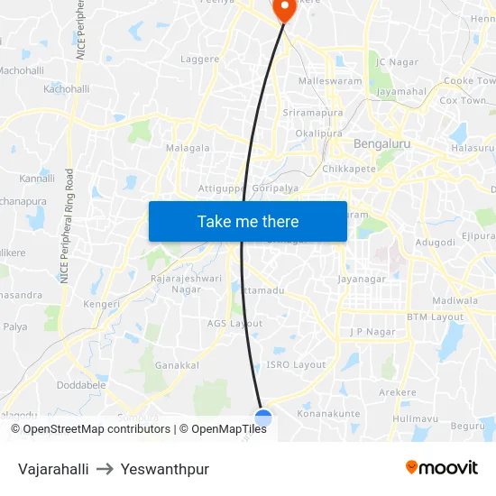 Vajarahalli to Yeswanthpur map