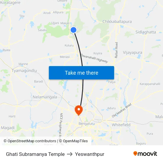 Ghati Subramanya Temple to Yeswanthpur map