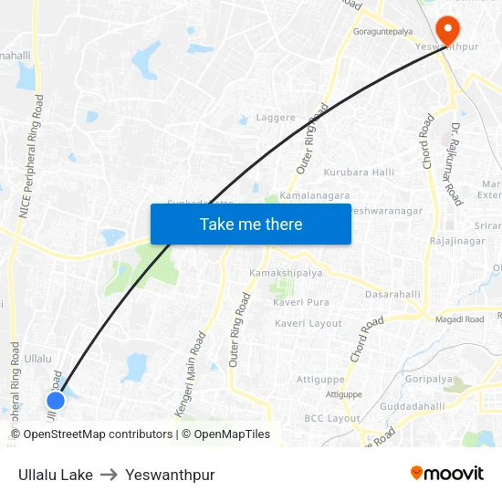 Ullalu Lake to Yeswanthpur map