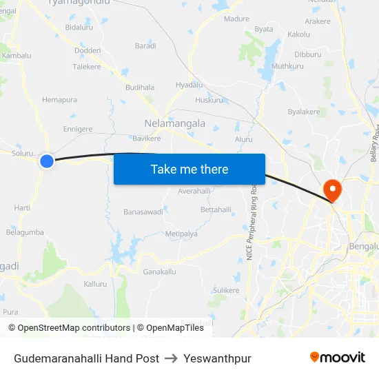 Gudemaranahalli Hand Post to Yeswanthpur map