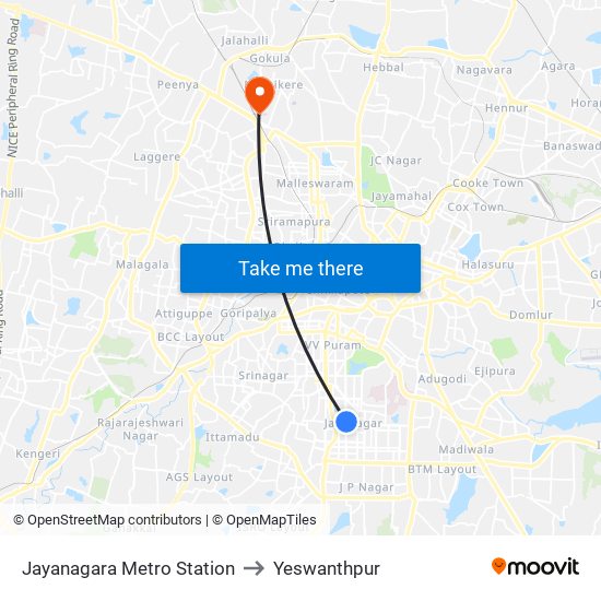 Jayanagara Metro Station to Yeswanthpur map