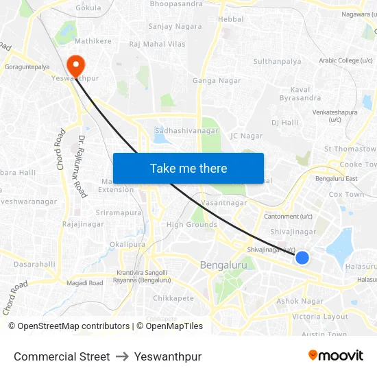 Commercial Street to Yeswanthpur map