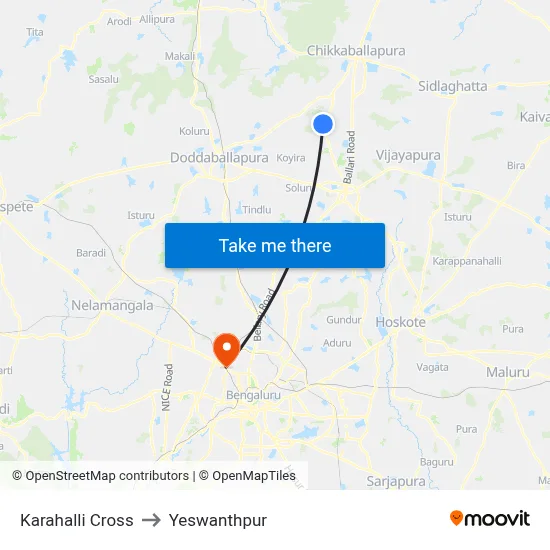 Karahalli Cross to Yeswanthpur map