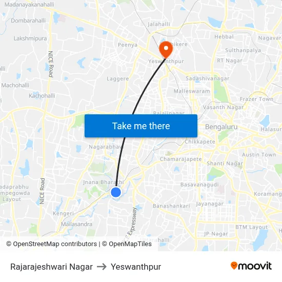 Rajarajeshwari Nagar to Yeswanthpur map