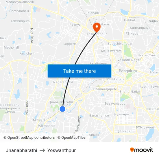 Jnanabharathi to Yeswanthpur map