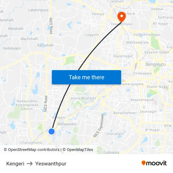 Kengeri to Yeswanthpur map