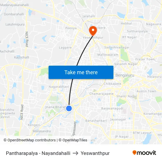 Pantharapalya - Nayandahalli to Yeswanthpur map