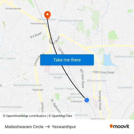 Malleshwaram Circle to Yeswanthpur map