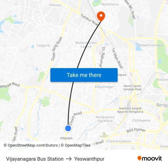 Vijayanagara Bus Station to Yeswanthpur map