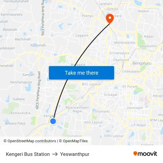 Kengeri Bus Station to Yeswanthpur map